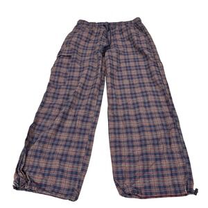 Vanilla Star Dorm Pant Blue Plaid Cargo Lounge Pants Large NWT MSRP $39